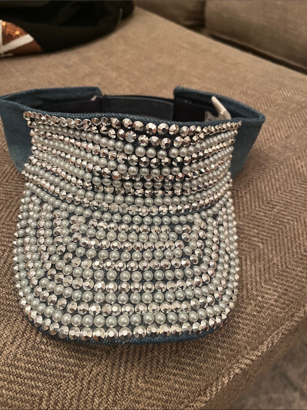 Visor or Hat Brim with Rhinestones and Pearls OS